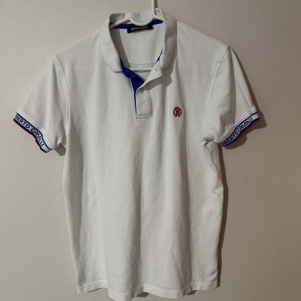 Roberto Cavalli Knitted Short Sleeve White Polo Men's Size‎ large runs small